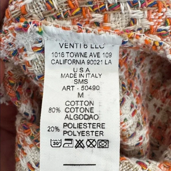 Venti6 Italian Boucle Tweed Belted Jacket Orange Cream Tailored Coat M - Picture 6 of 6